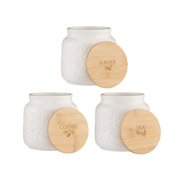 3Pcs 700ml Stoneware Embossed Acorn Tea Sugar Coffee Airtight Storage Jars