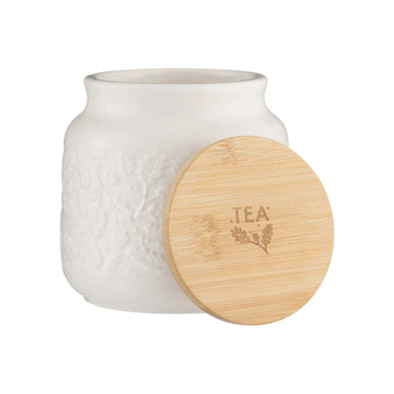 700ml Cream Stoneware Embossed Acorn Design Airtight Tea Jar