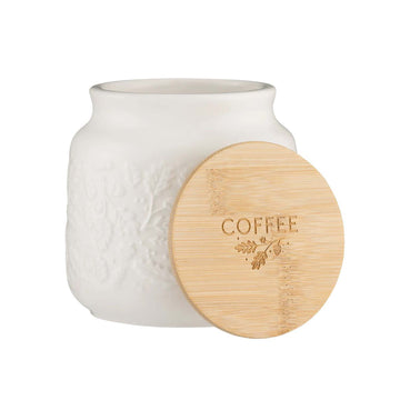 700ml Cream Stoneware Embossed Acorn Design Airtight Coffee Jar