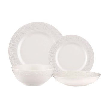 4Pcs Soft Cream Glaze Acorn Dinner Plate Pasta Bowl Cereal Bowl Side Plate Set