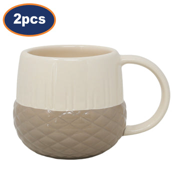 2Pcs 360ml Ceramic Embossed Acorn Design Mugs