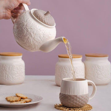 Price & Kensington 1.1L  6Cup Stoneware Embossed Acorn Design Teapot