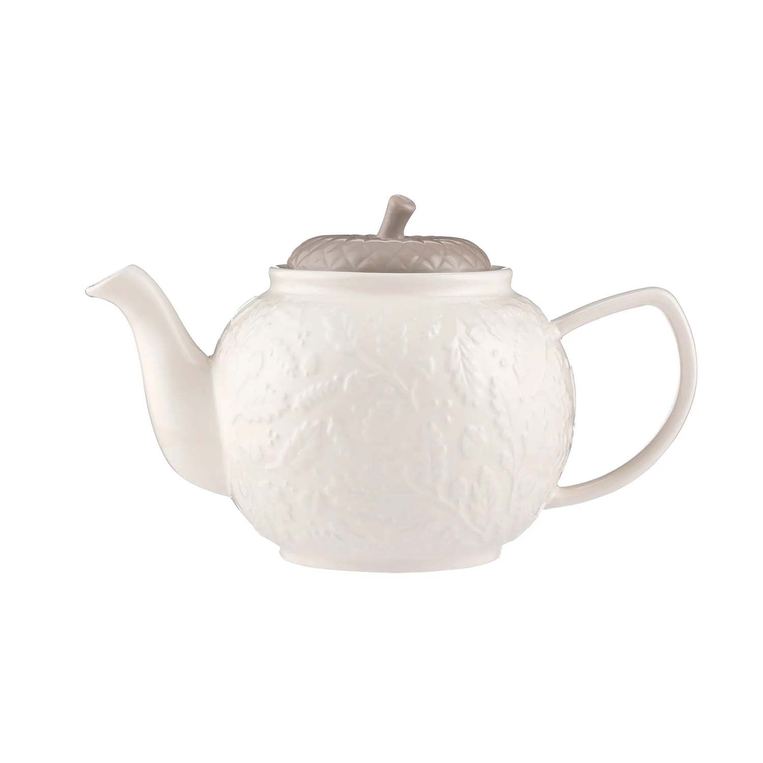 1100ml 6Cup Stoneware Embossed Acorn Design Teapot