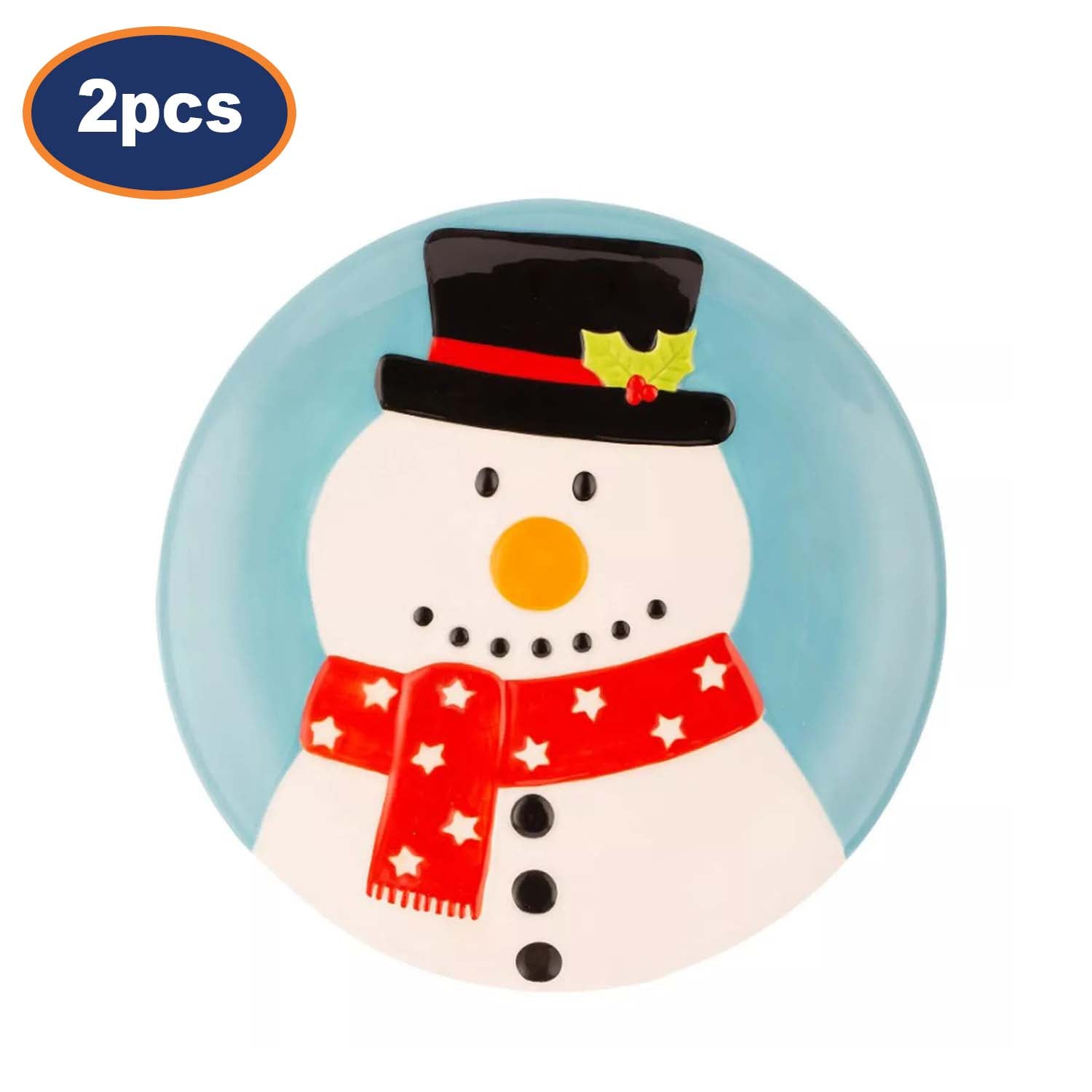 2Pc Christmas Snowman Ceramic Dessert Plate Set