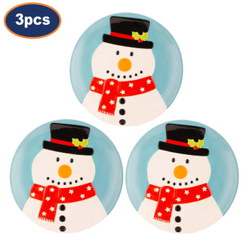 3Pc Christmas Snowman Ceramic Dessert Plate Set