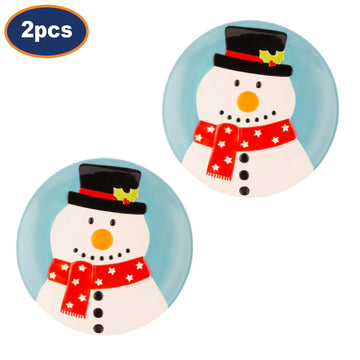 2Pc Christmas Snowman Ceramic Dessert Plate Set