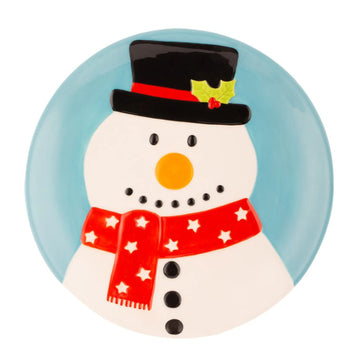 2Pc Christmas Snowman Ceramic Dessert Plate Set