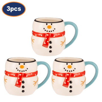 3Pc Christmas Snowman Ceramic Mug Set