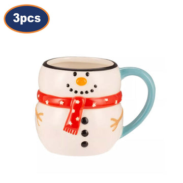 3Pc Christmas Snowman Ceramic Mug Set