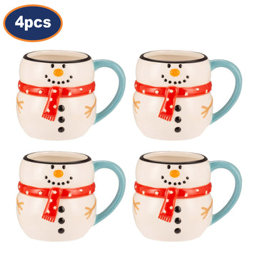 4Pc Christmas Snowman Ceramic Mug Set