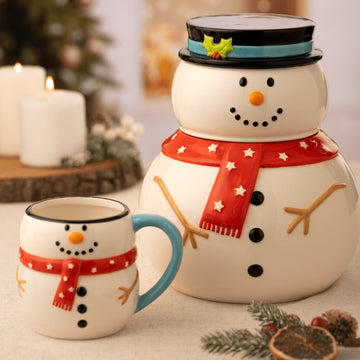 Christmas Snowman Ceramic Cookie Jar