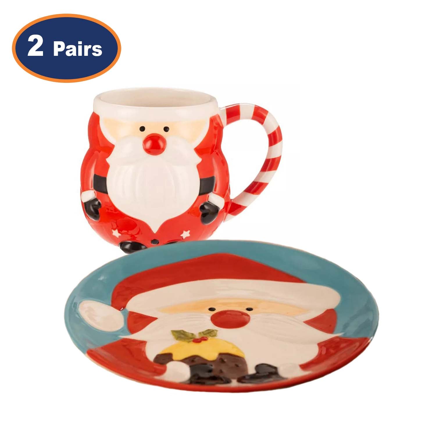 4Pc Father Christmas Ceramic Mug & Dessert Plate Set