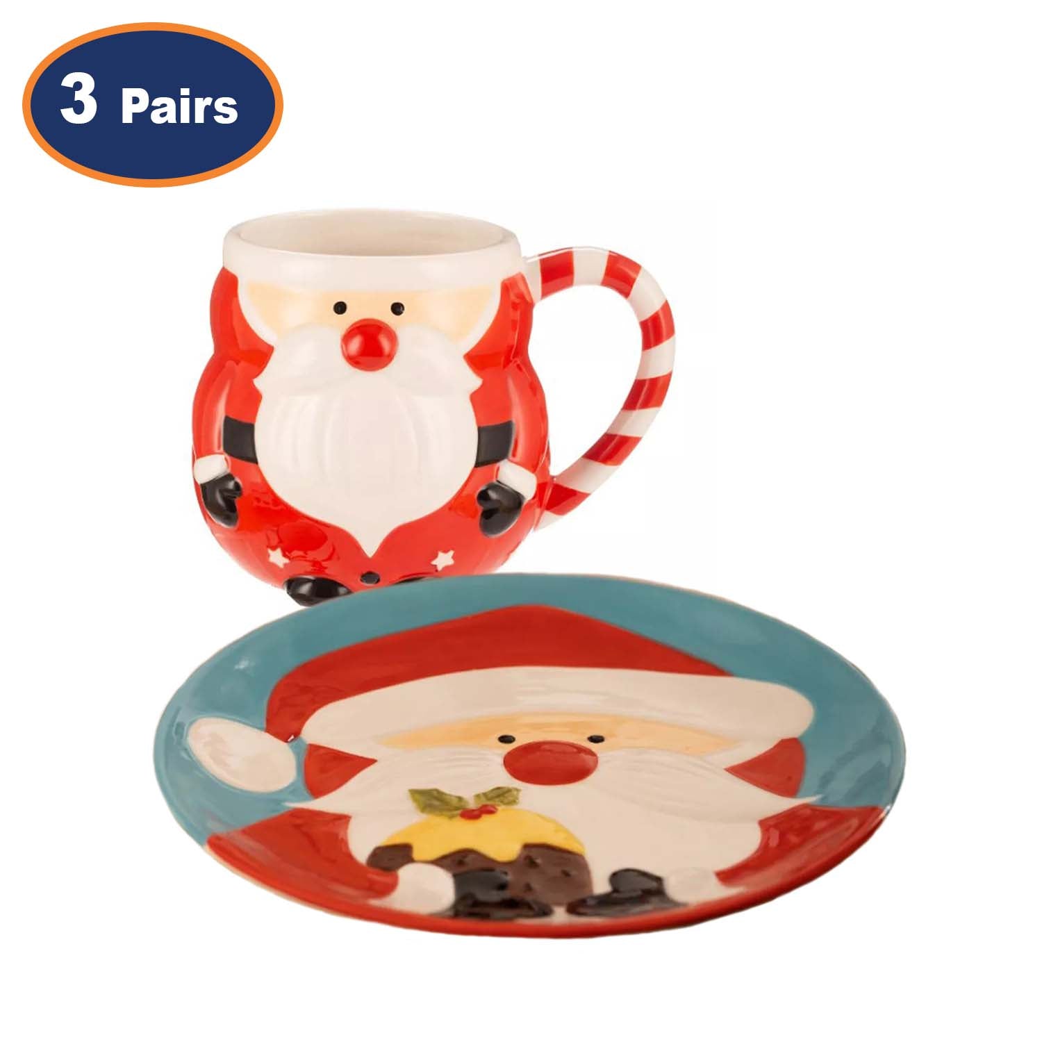 6Pc Father Christmas Ceramic Mug & Dessert Plate Set