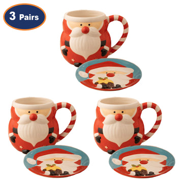 6Pc Father Christmas Ceramic Mug & Dessert Plate Set
