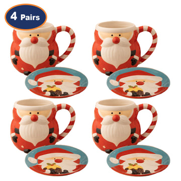 8Pc Father Christmas Ceramic Mug & Dessert Plate Set