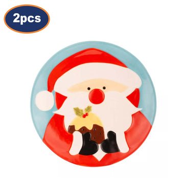 2Pc Father Christmas Ceramic Dinner Plate