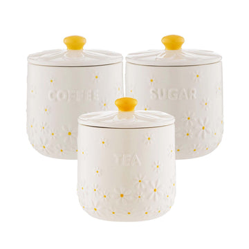 3Pcs 700ml Daisy Tea Coffee Sugar Jar Set