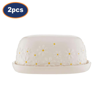 2Pcs Price & Kensington Daisy Ceramic Butter Dish