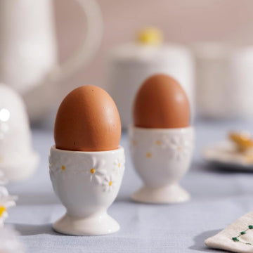 Set Of 2 Daisy Ceramic Egg Cup Holder