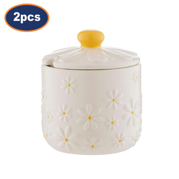 2Pcs Ceramic Daisy Sugar Bowl
