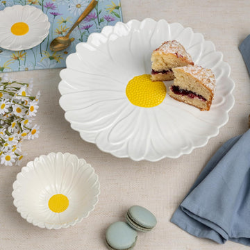 27cm White Stoneware Daisy Cake Stand