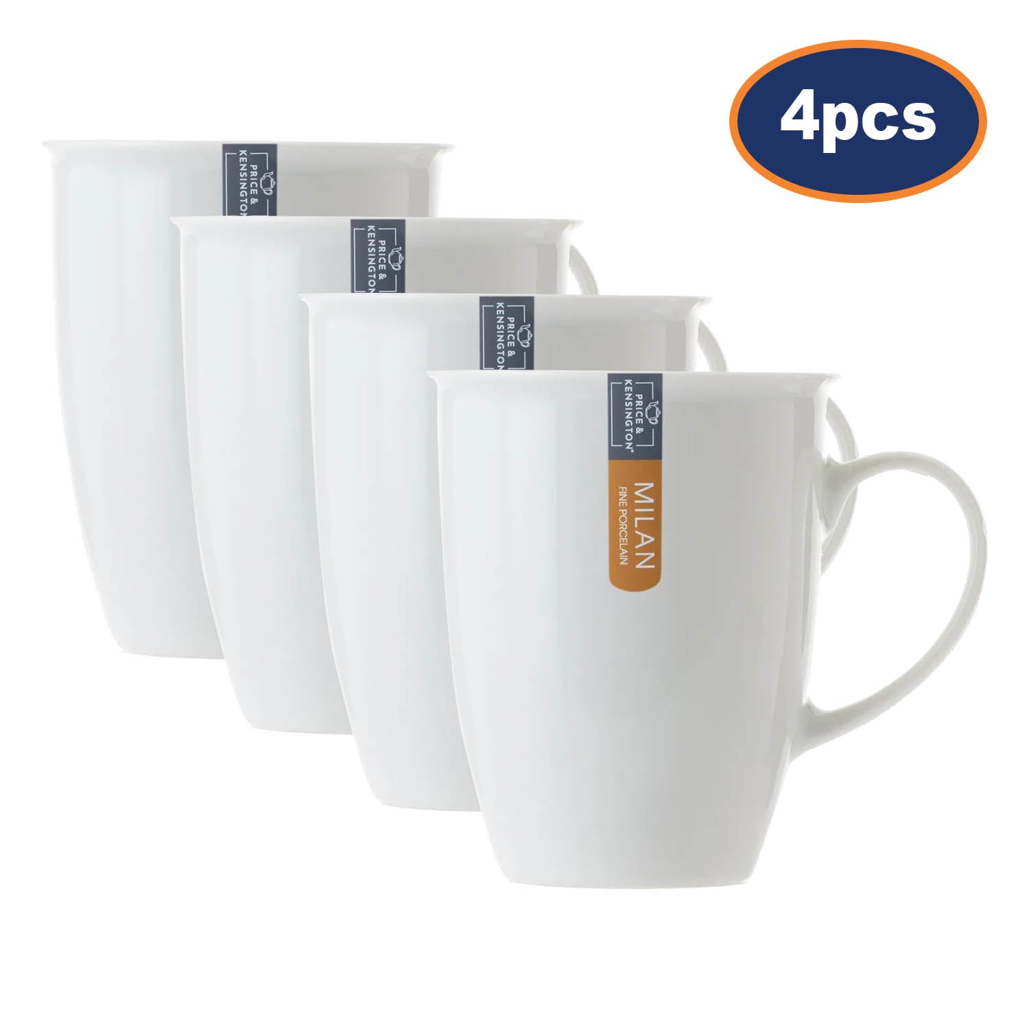 4Pcs Milan 300ml White Fine Porcelain Mug