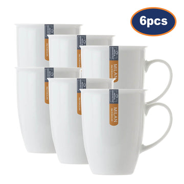6Pcs Milan 300ml White Fine Porcelain Mug