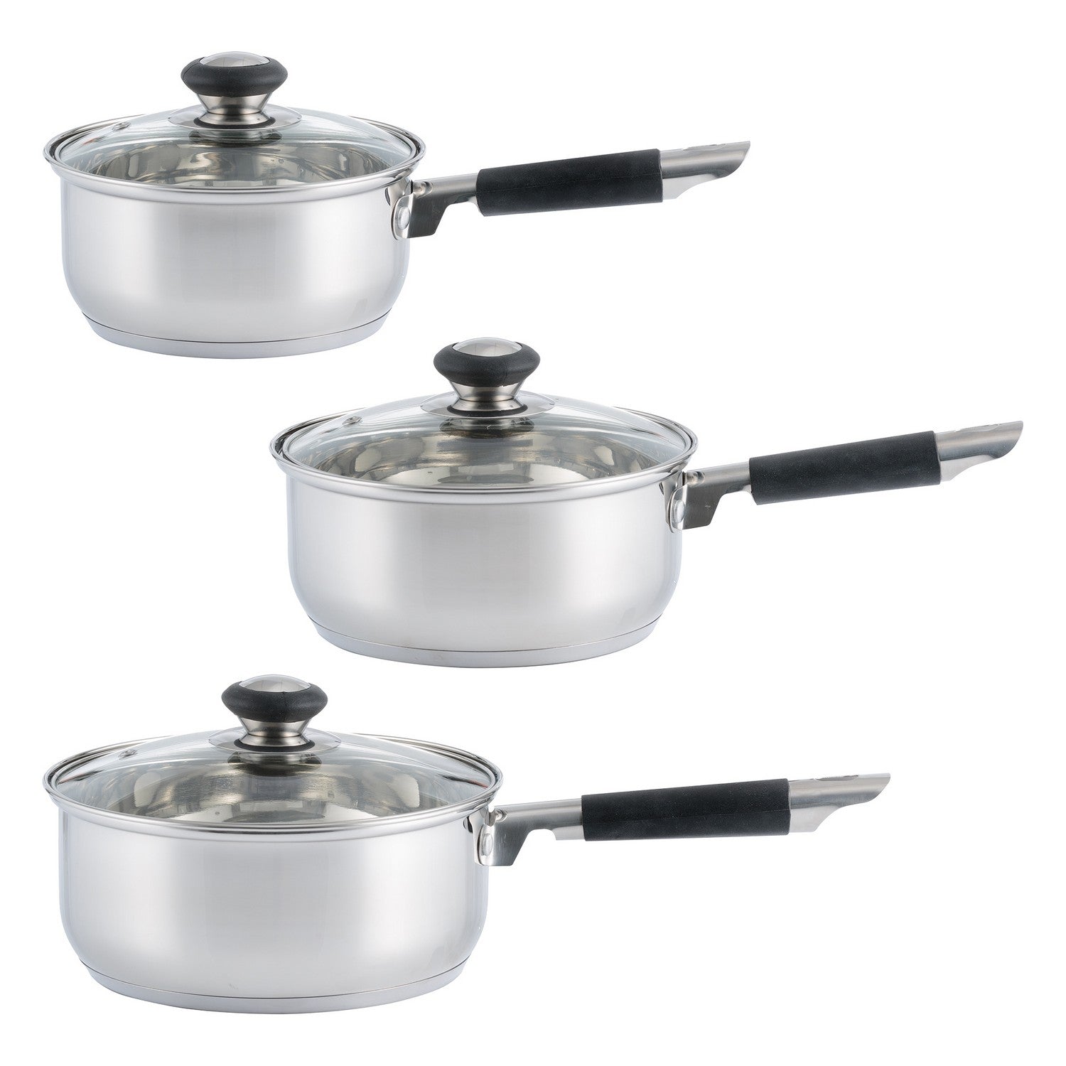 Set Of 3 Everyday Saucepans Stainless Steel Silver