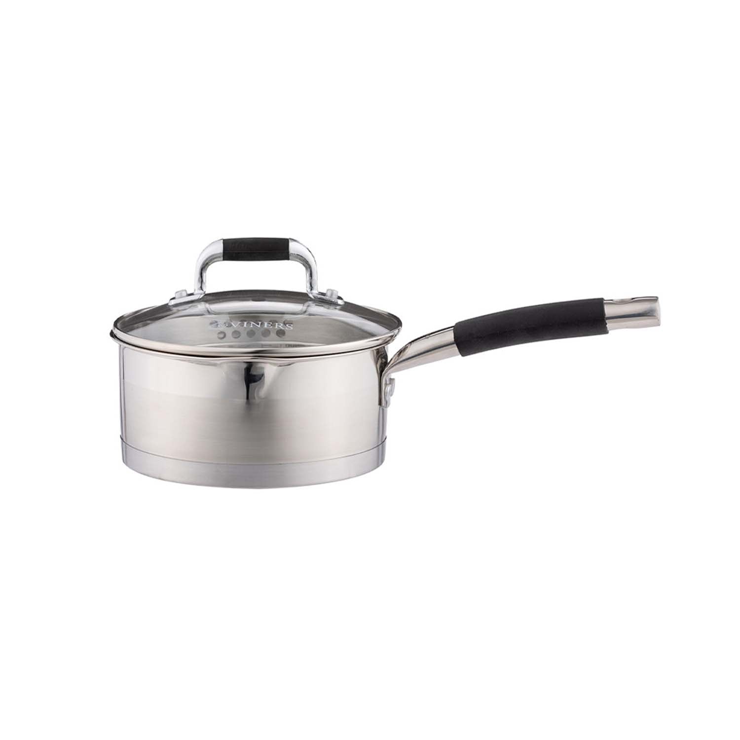 Viners Select 16cm Stainless Steel Tempered Glass Lid Non Stick Sauce Pan