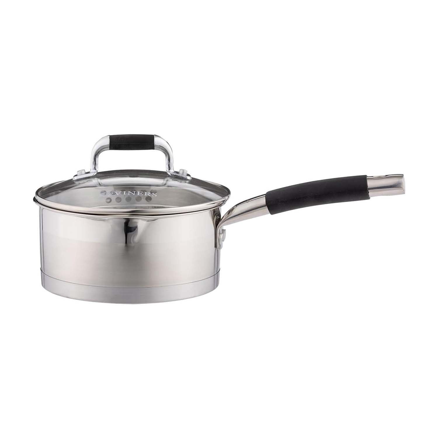 Viners Select 20cm Stainless Steel Tempered Glass Lid Non Stick Sauce Pan