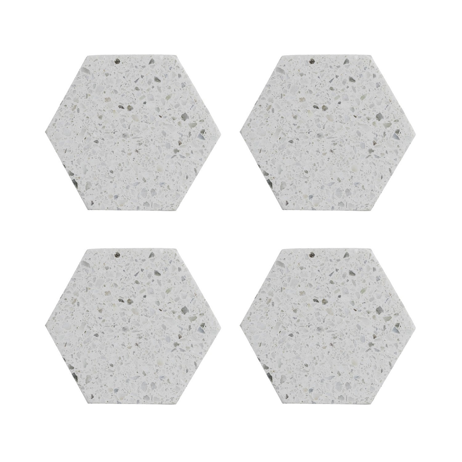 Set Of 4 Elements Terrazzo Grey Hexagonal Coasters