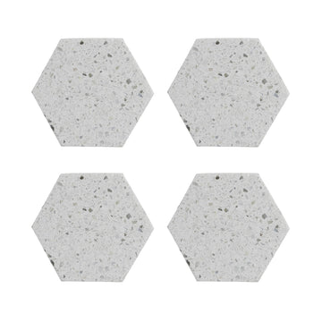 Set Of 4 Elements Terrazzo Grey Hexagonal Coasters