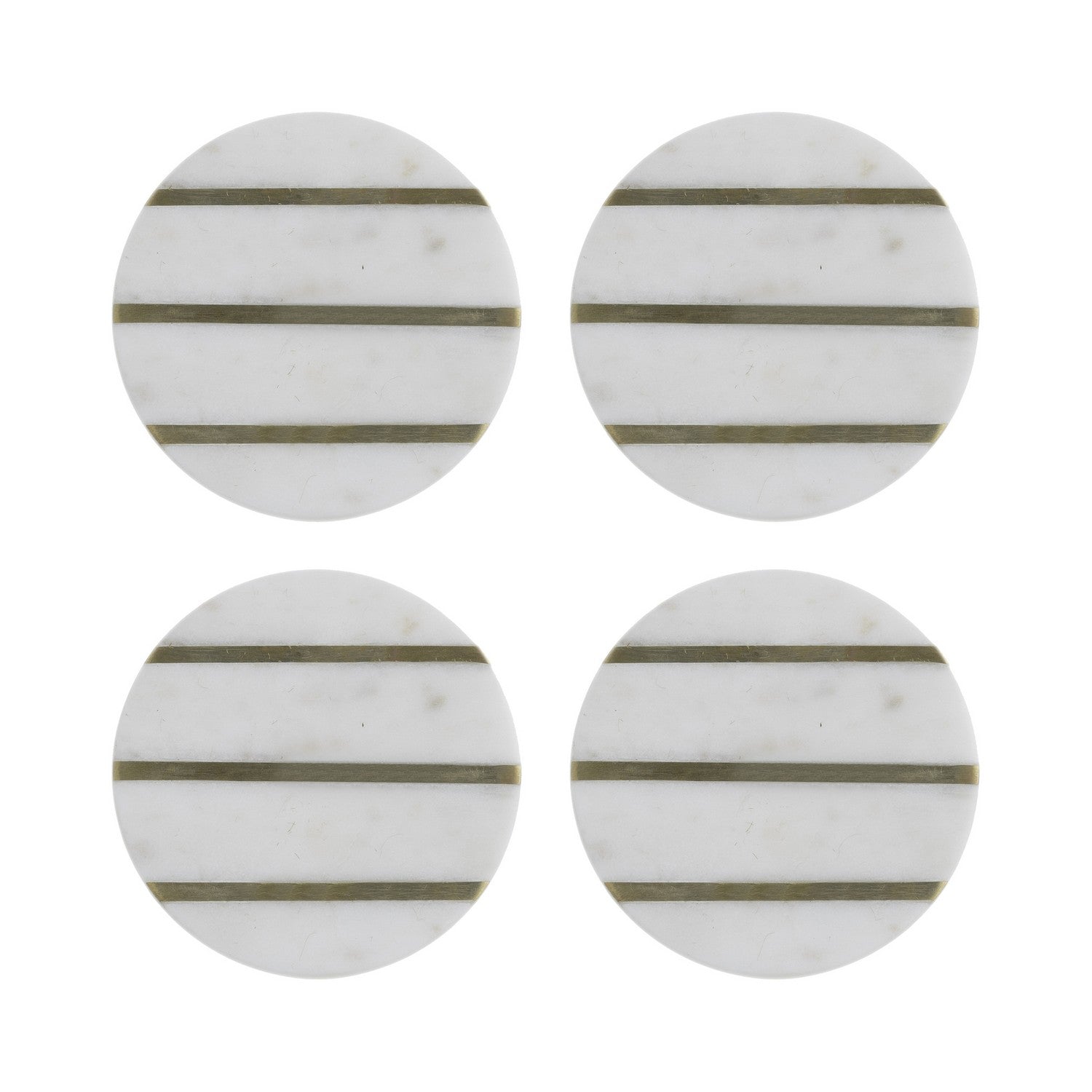 Set Of 4 Elements Marble/Brass Round Mugs Coasters