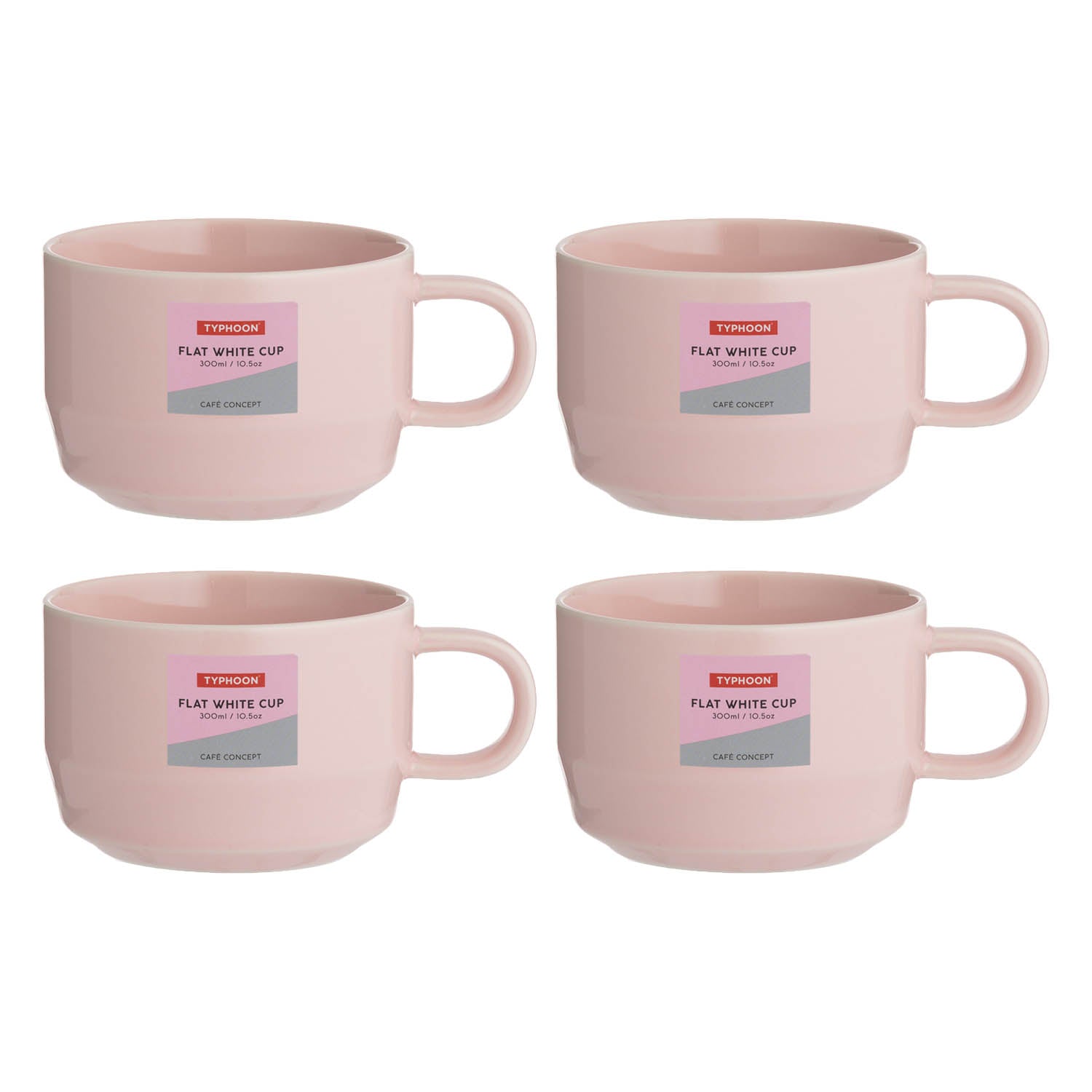 4Pcs Typhoon Cafe Concept 300ml Pink Flat White Cups