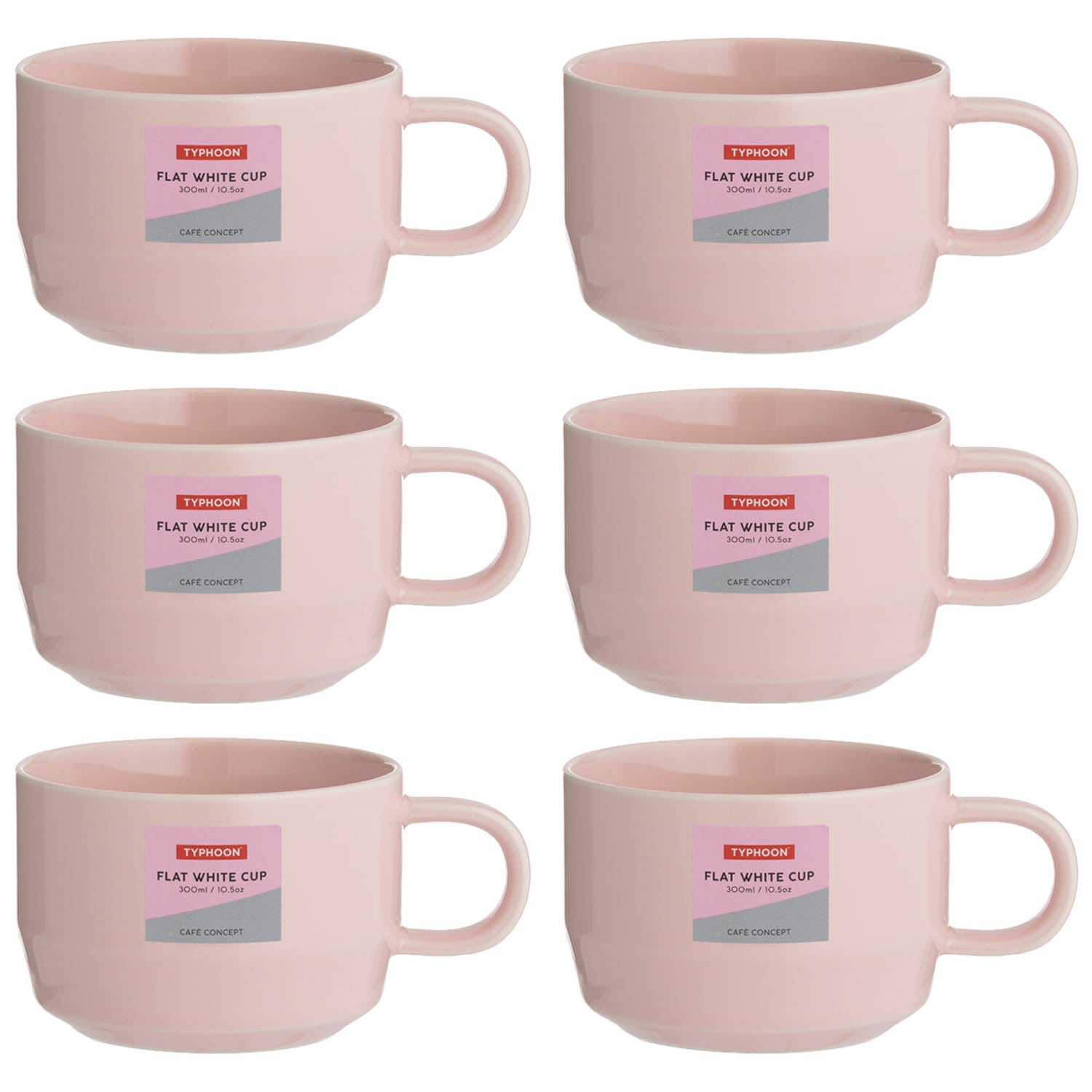 6Pcs Typhoon Cafe Concept 300ml Pink Flat White Cups