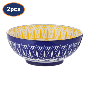 2Pcs World Foods 20cm Yellow & Tunis Blue Stoneware Serving Bowls