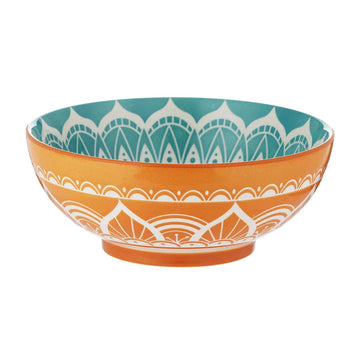 World Foods 20cm Green & India Orange Stoneware Serving Bowl