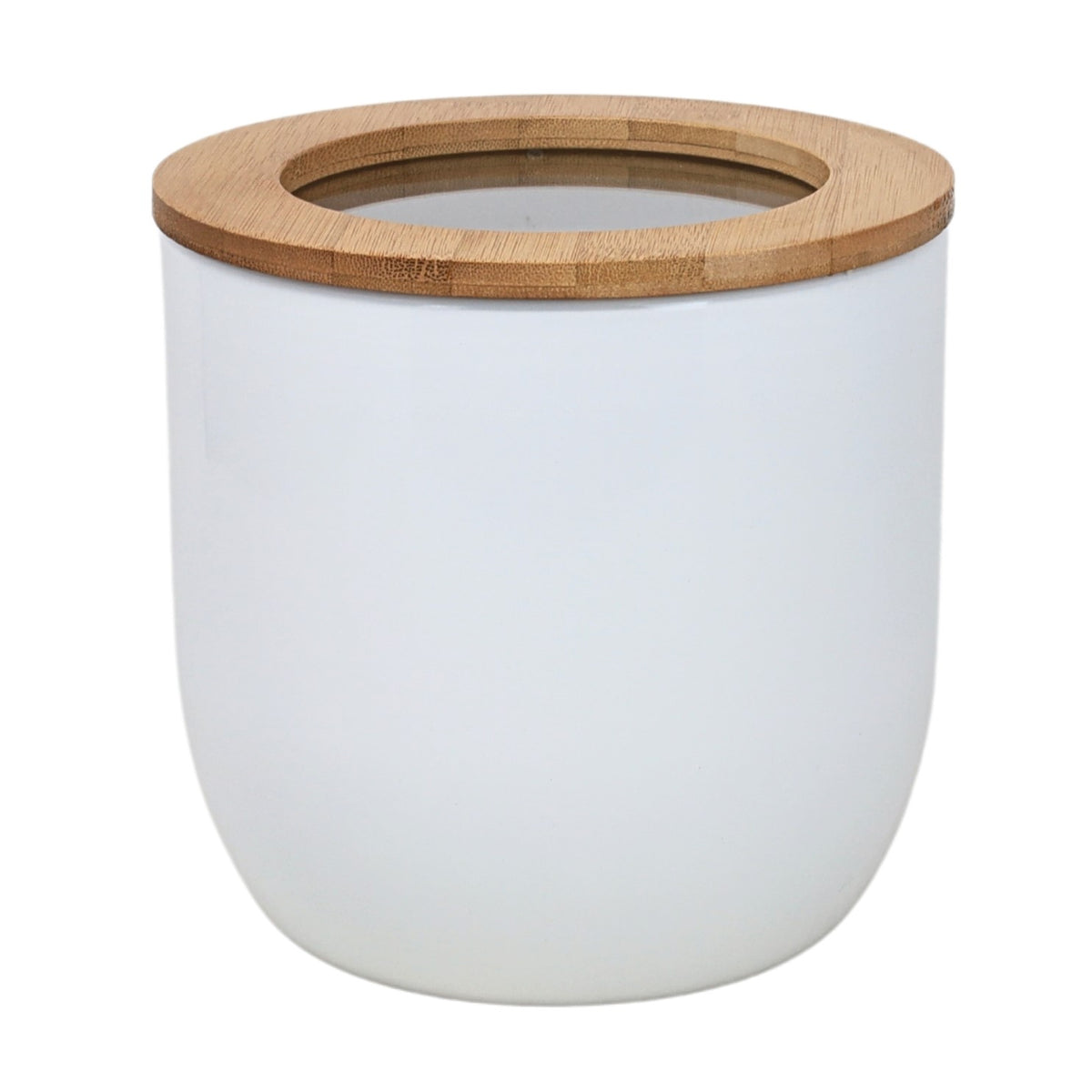 2L White Carbon Steel Airtight Food Storage Canister With Bamboo Lid