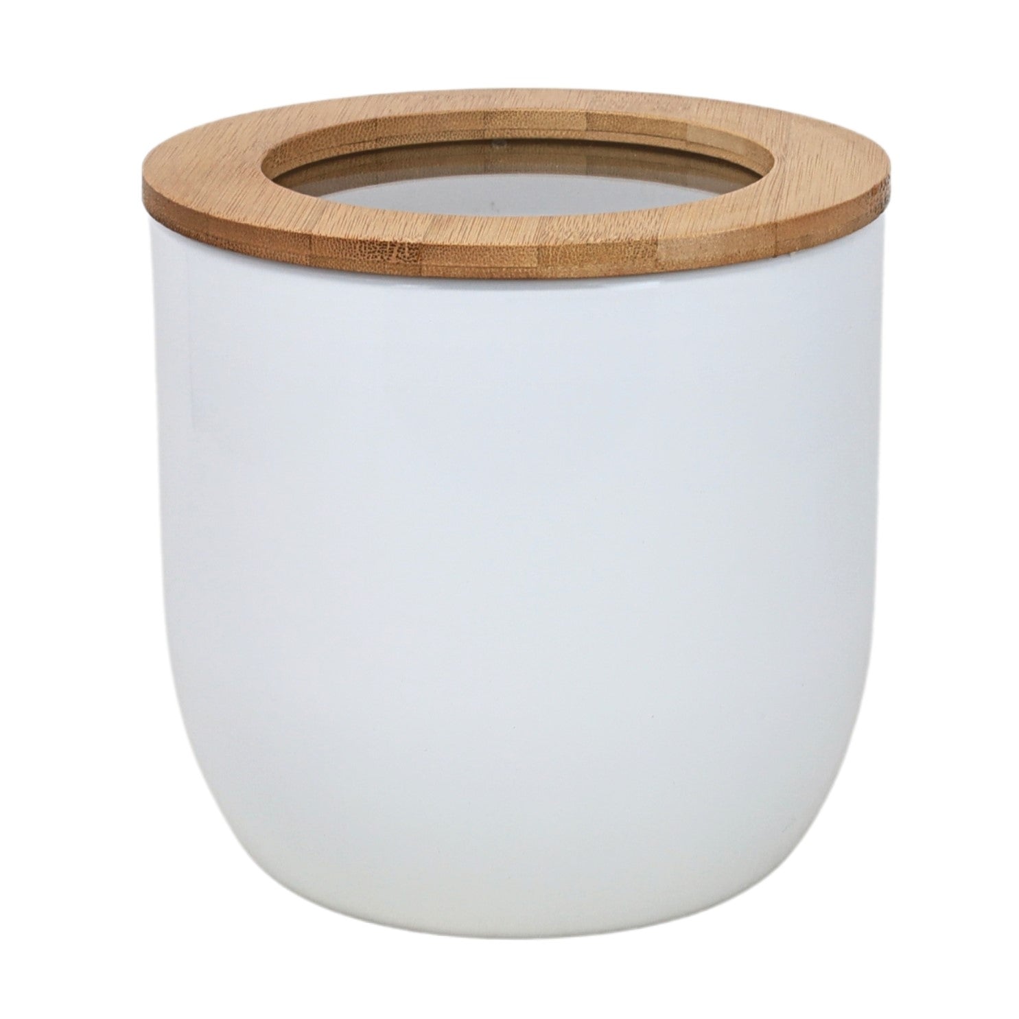 2L White Carbon Steel Airtight Food Storage Canister With Bamboo Lid
