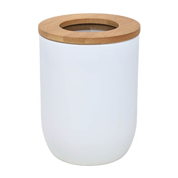 1L White Carbon Steel Airtight Food Storage Canister With Bamboo Lid