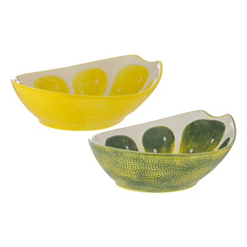 2Pcs Yellow Lemon & Green Lime Oval Shaped Serving Bowl