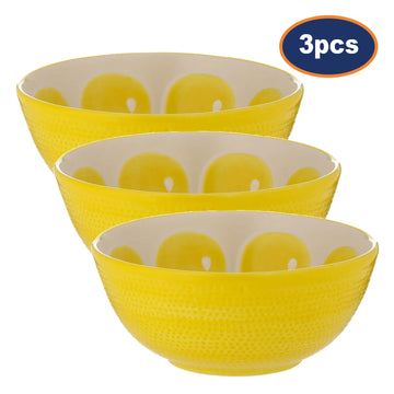 3Pcs World Foods 16cm Yellow Round Ceramic Bowl