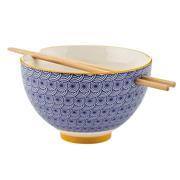 6Pcs 16.5cm World Foods Blue Noodle Rice Serving Bowl