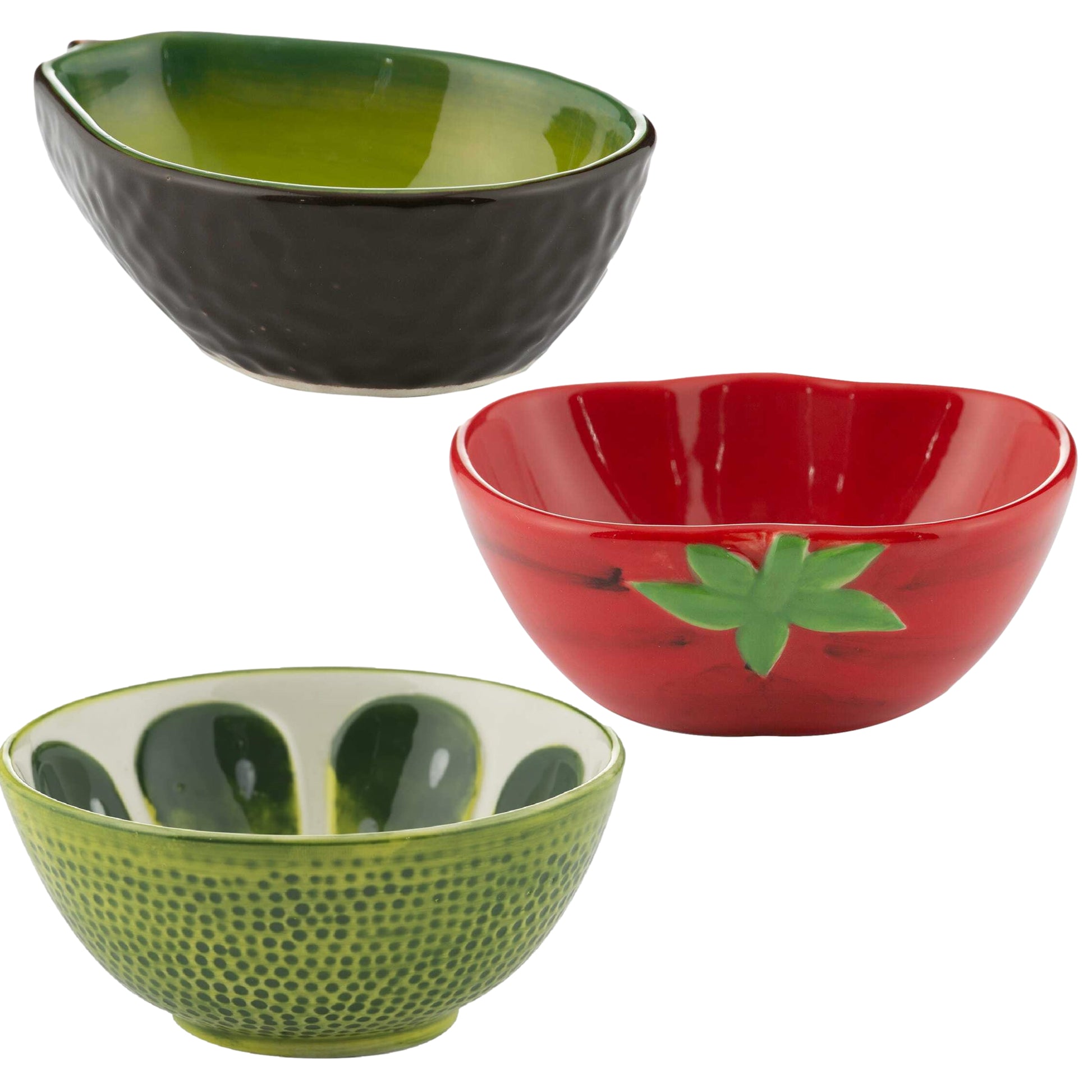 3Pc Lemon Tomato Avocado Design Food Inspired Serving Bowls Set