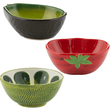 3Pc Lemon Tomato Avocado Design Food Inspired Serving Bowls Set