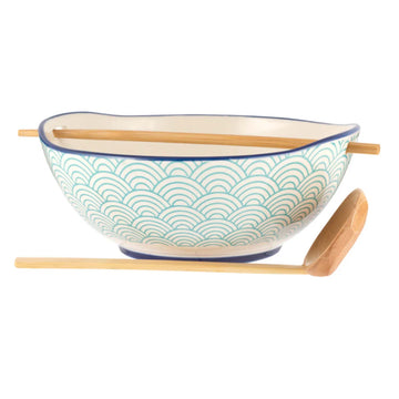 3pc 800ml Bowl with Bamboo Chopsticks & Ladle Set