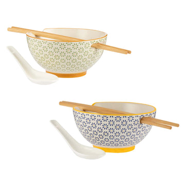 6pcs 240ml Bowl with Chopstick Holder & Bamboo Chopsticks Set