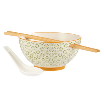 6pcs 240ml Bowl with Chopstick Holder & Bamboo Chopsticks Set