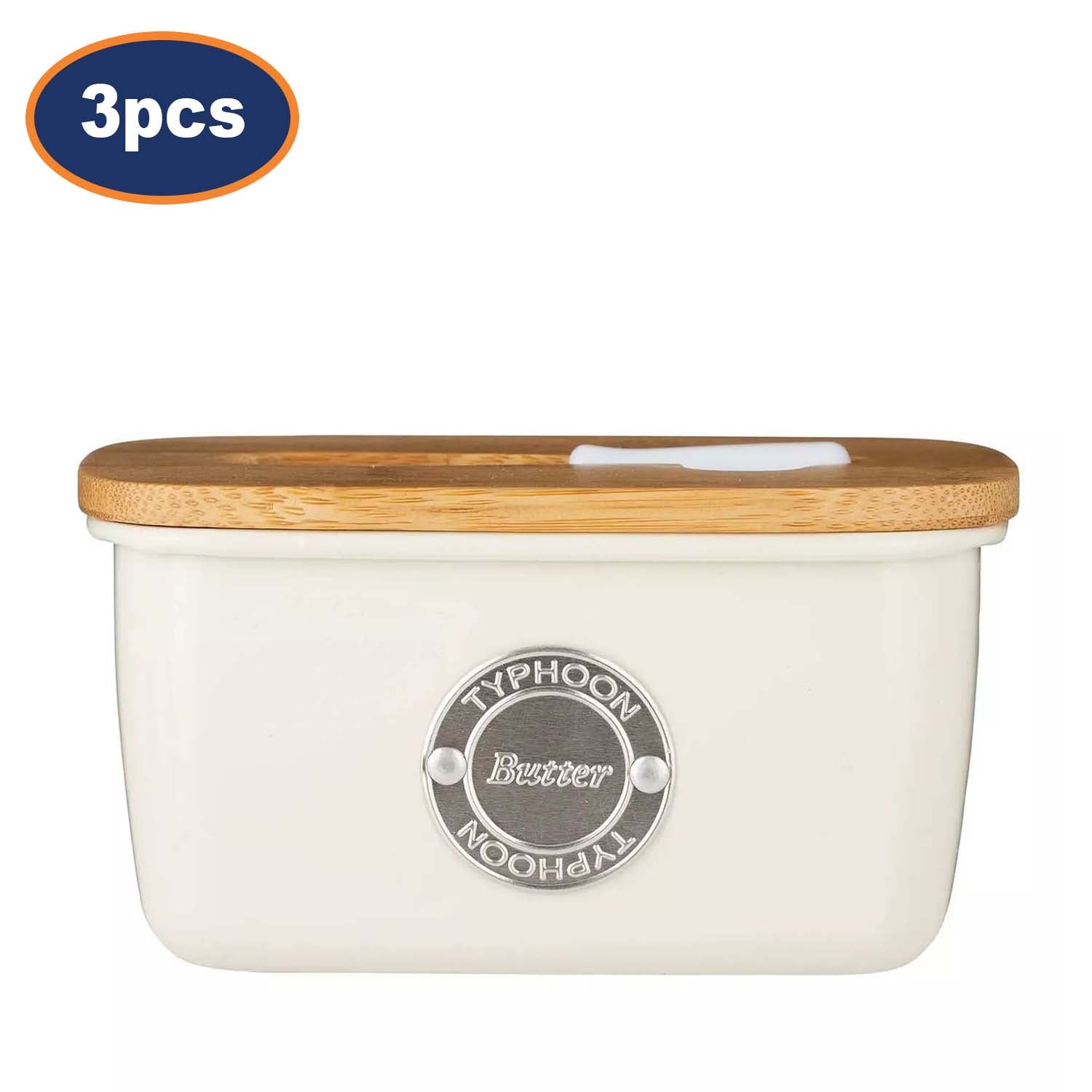 3Pcs Cream Coated Steel Airtight Butter Dish & Spatula Sets