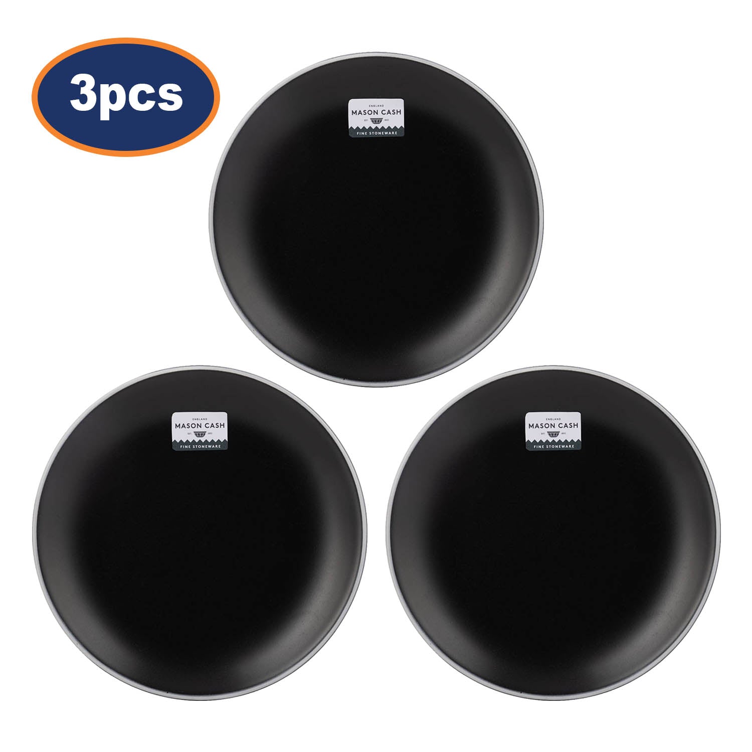 3Pcs 20cm Round Ceramic Black Dinner Side Plates